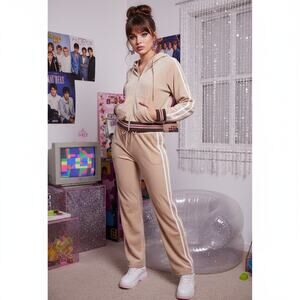 NWT Deadstock Y2K Paris Angel Velour Tracksuit | Beige Loungewear Set | Size M